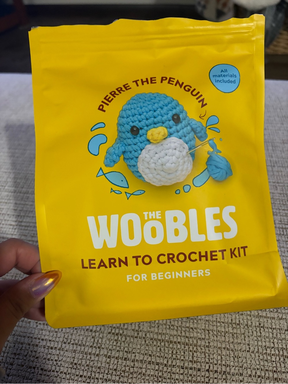 The Woobles Pierre the Penguin Learn to Crochet Kit - Yellow & Blue